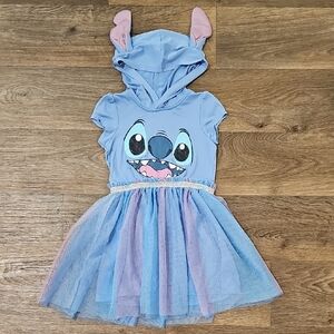 Blue Hooded Dress with Cartoon Character